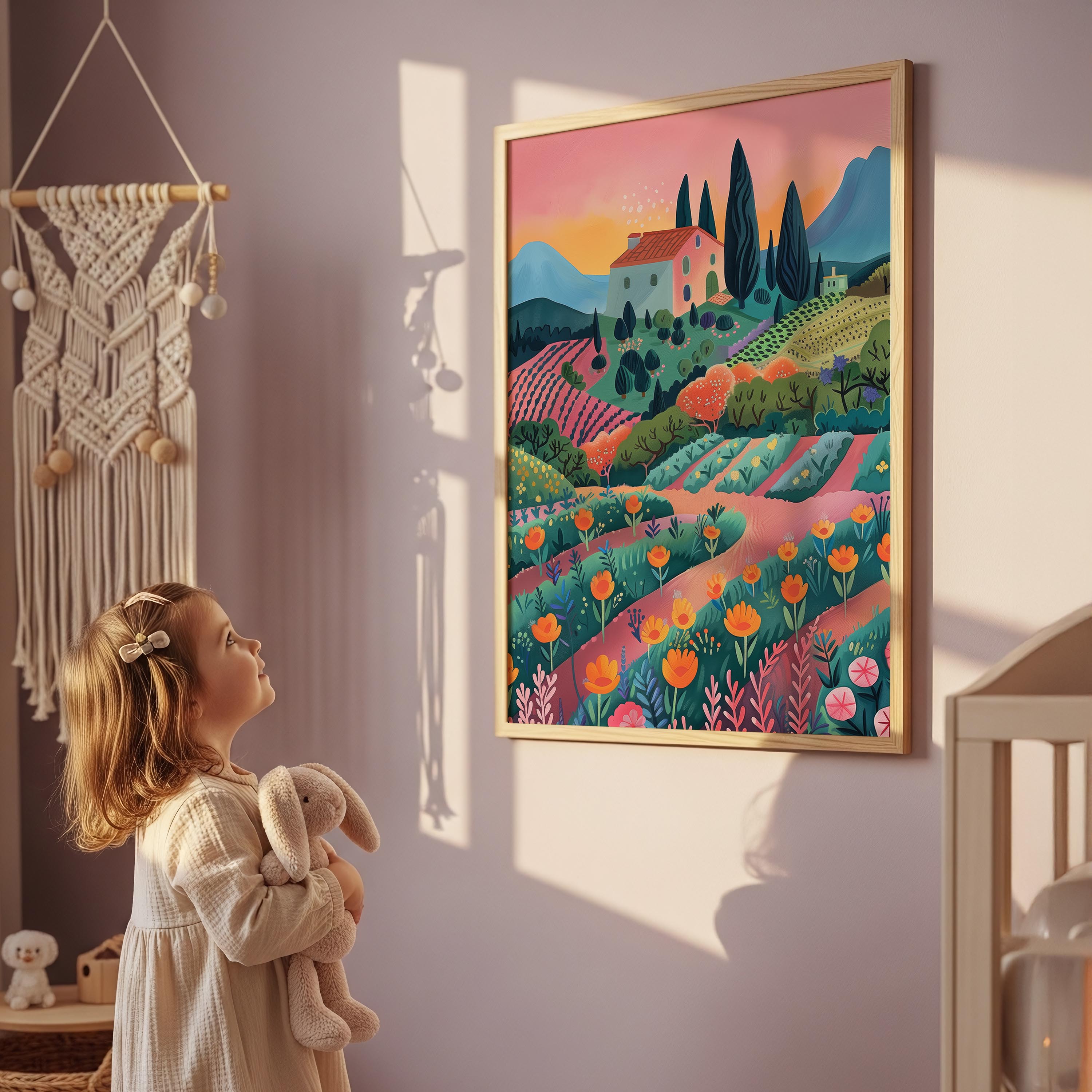 Countryside Sunset House & Poppy Field Wall Art