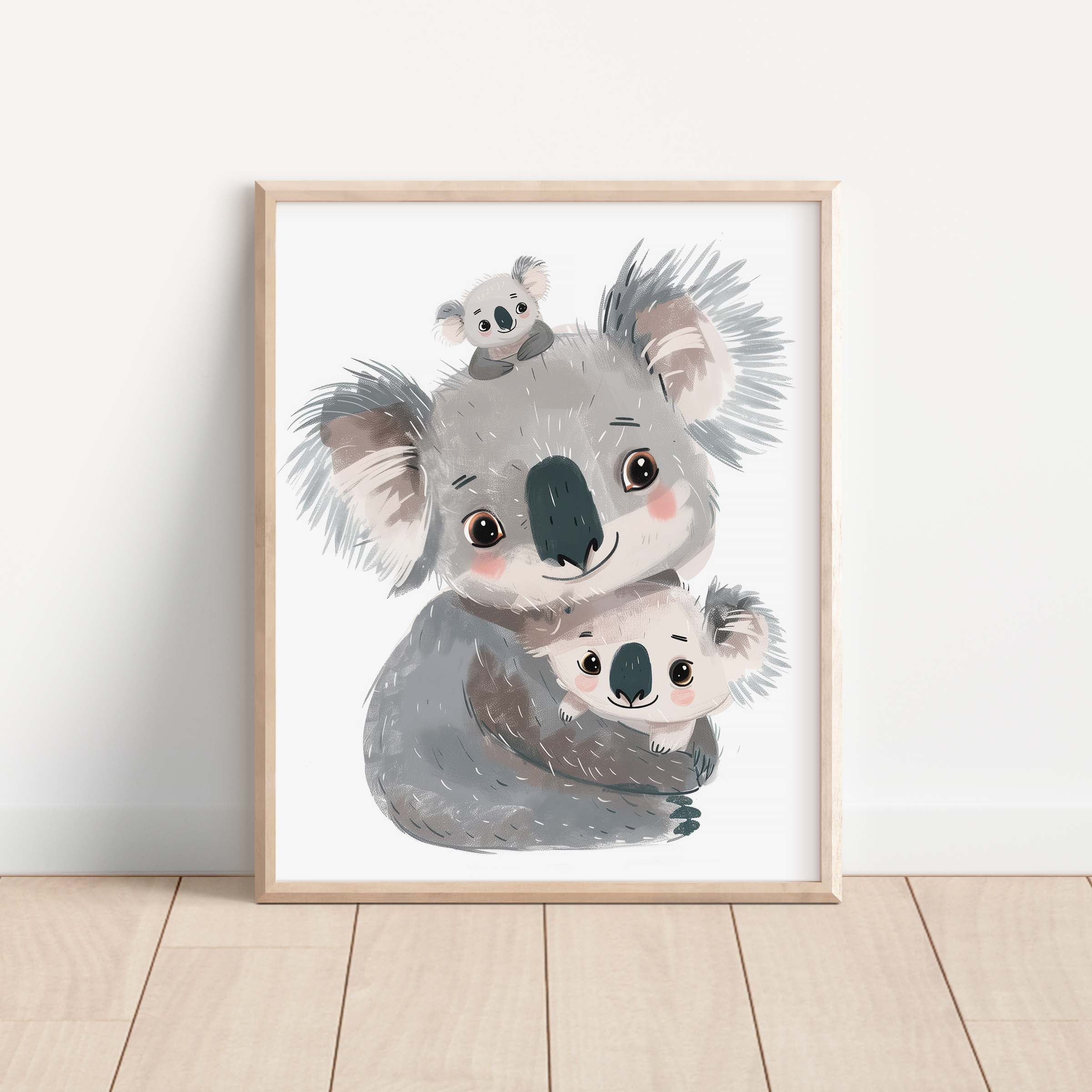 Koala Family Hug Pastel Wall Art Print