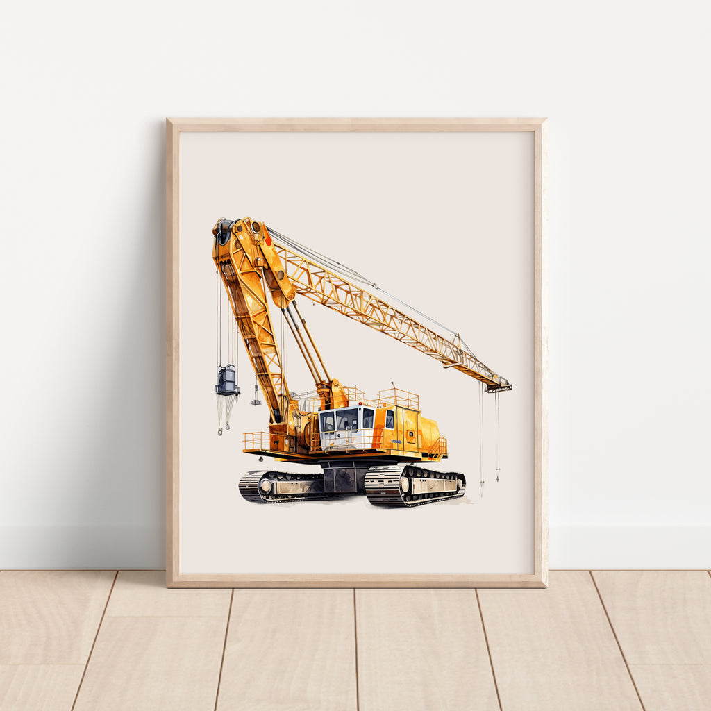 Watercolor Crane Truck Nursery Wall Art