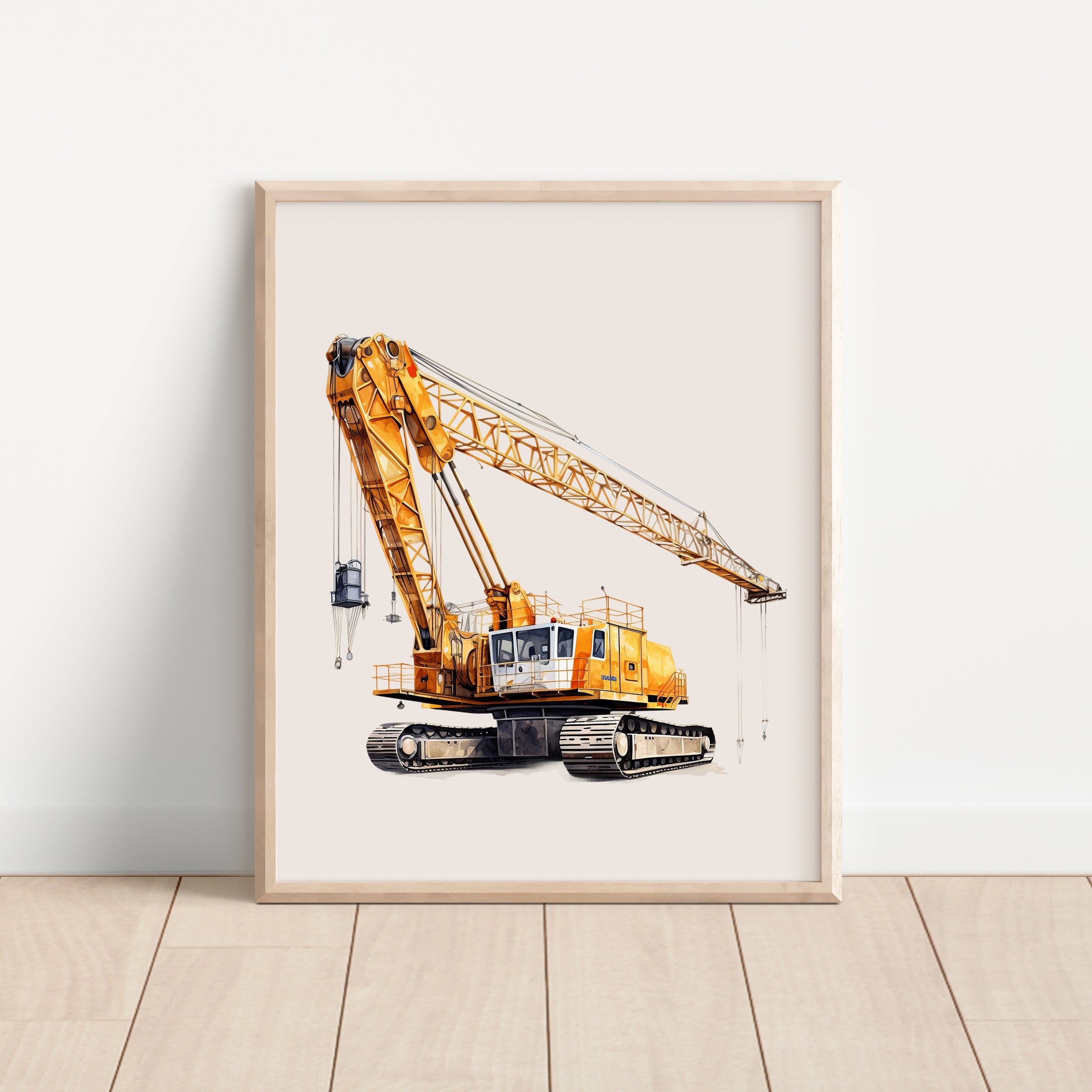 Watercolor Crane Truck Nursery Wall Art