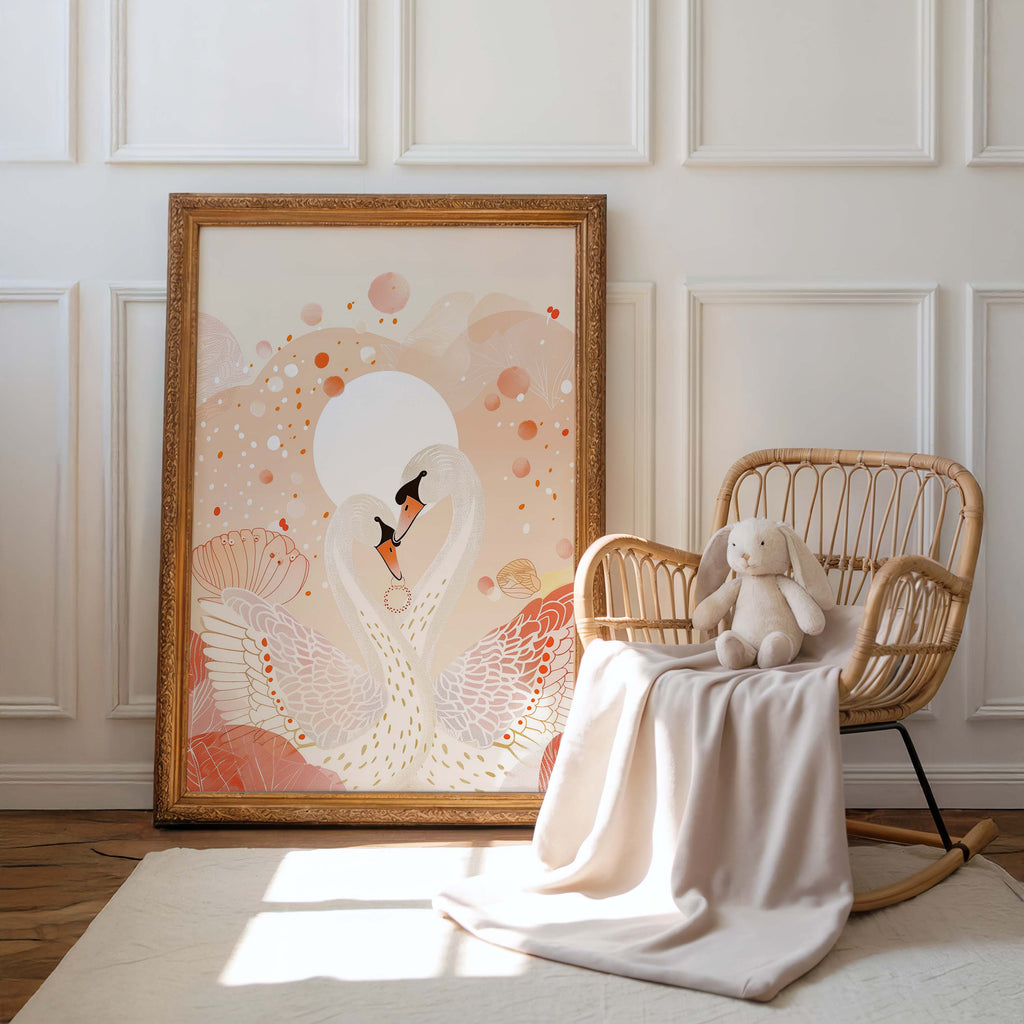 Dreamy Swan Love Wall Art Print
