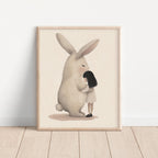 Fluffy Rabbit Hug – Whimsical Pastel Nursery Wall Art