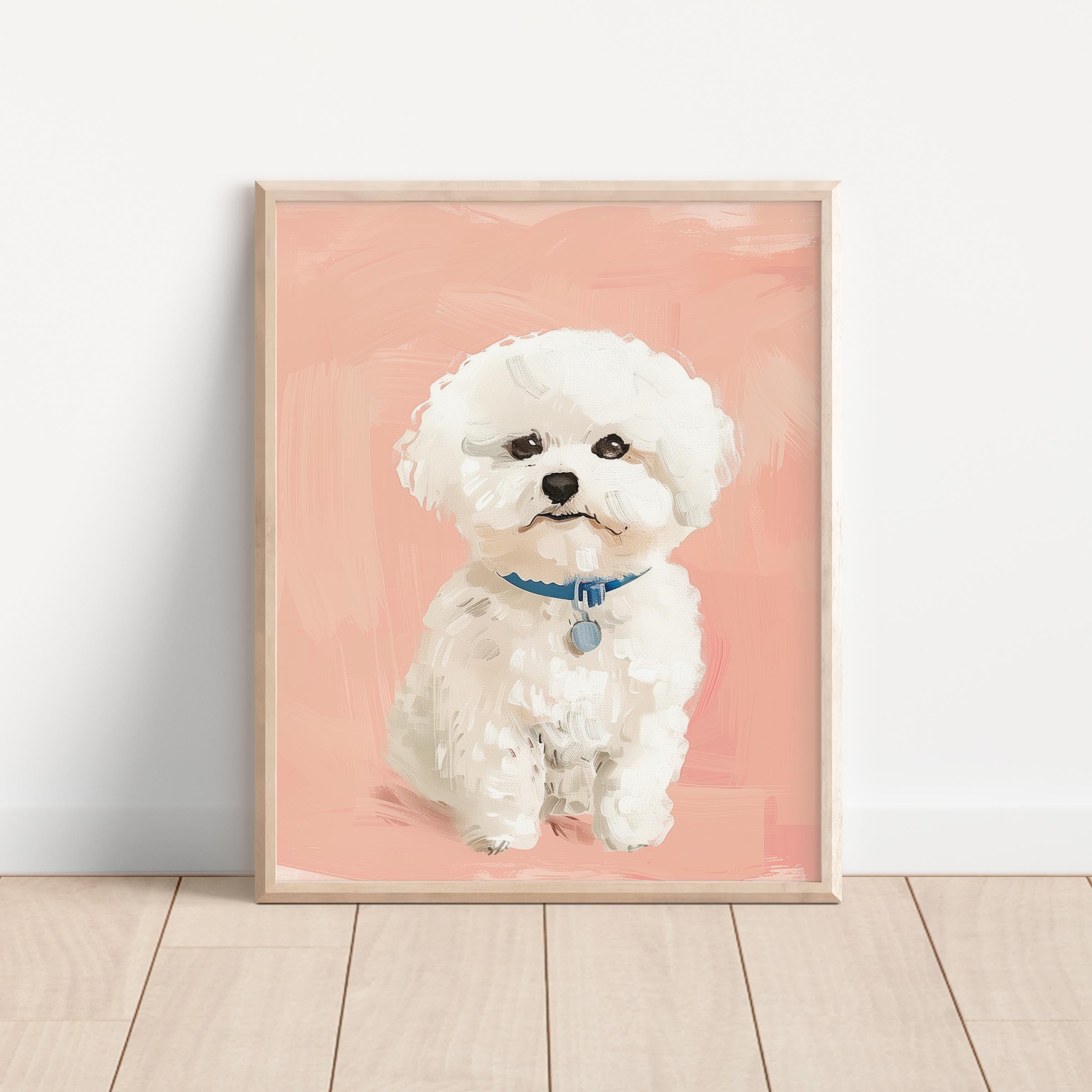 Fluffy White Puppy – Whimsical Pink Background Nursery Wall Art