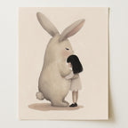 Fluffy Rabbit Hug – Whimsical Pastel Nursery Wall Art Print (Unframed)
