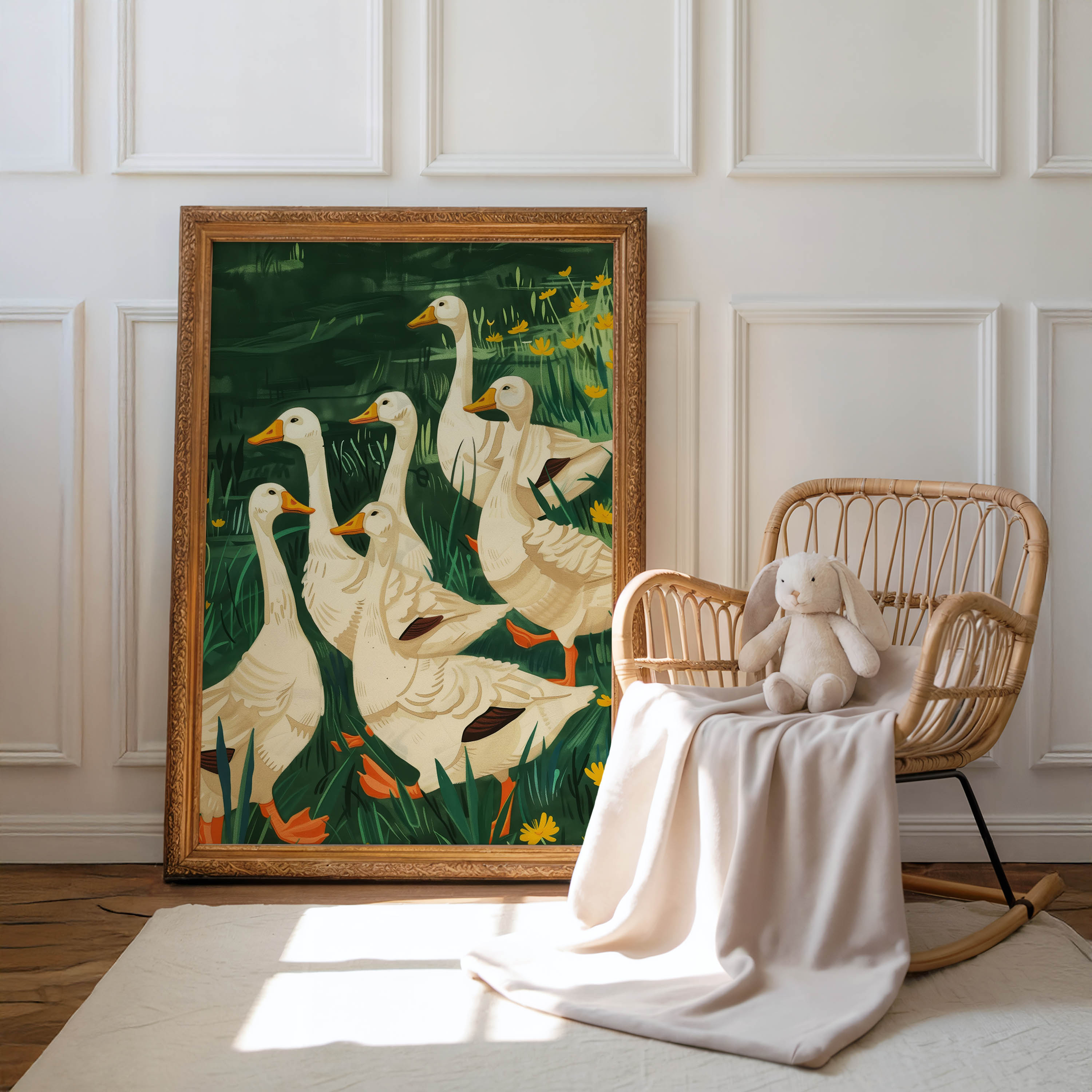 Folk Art Geese Meadow Wall Art Print