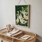 Folk Art Geese Meadow Wall Art Print