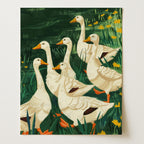 Folk Art Geese Meadow Wall Art Print (Unframed)
