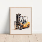 Watercolor Forklift Construction Truck Nursery Wall Art