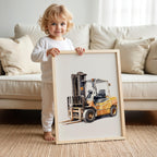Watercolor Forklift Construction Truck Nursery Wall Art