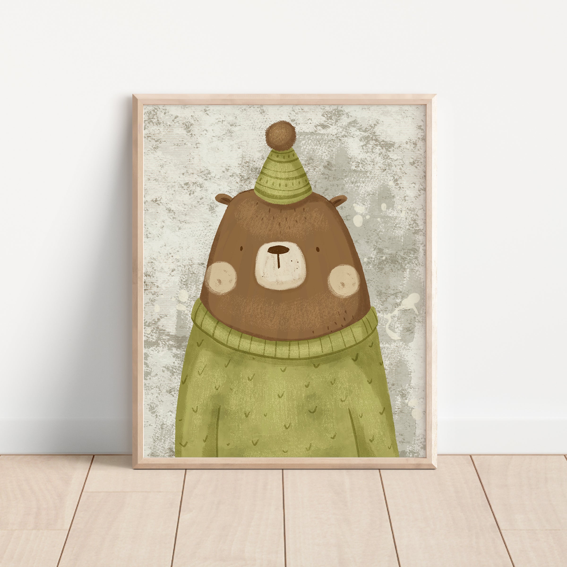 Bear Wearing a Green Shirt and Green Hat – Nursery Wall Art