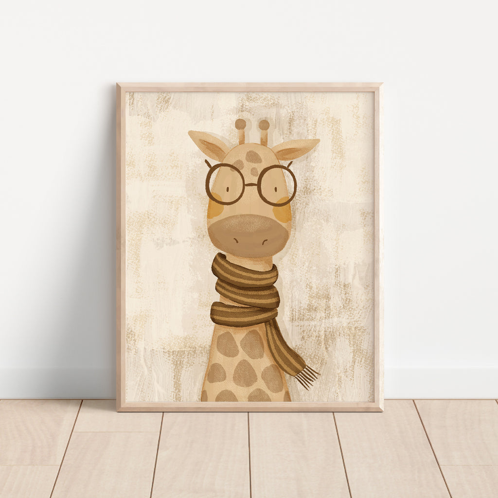 Giraffe Wearing Scarf and Glasses