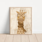 Giraffe Wearing Scarf and Glasses