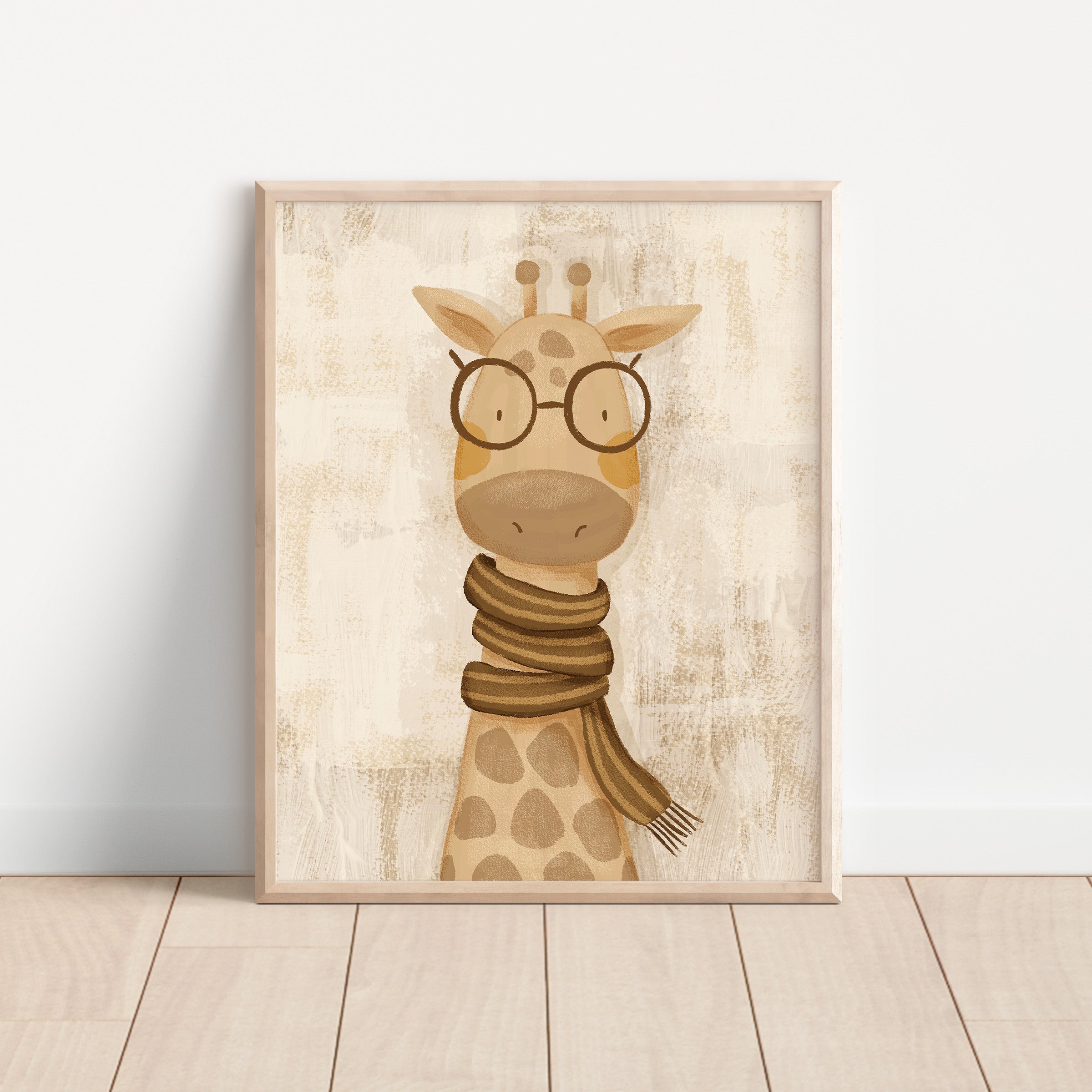 Giraffe Wearing Scarf and Glasses