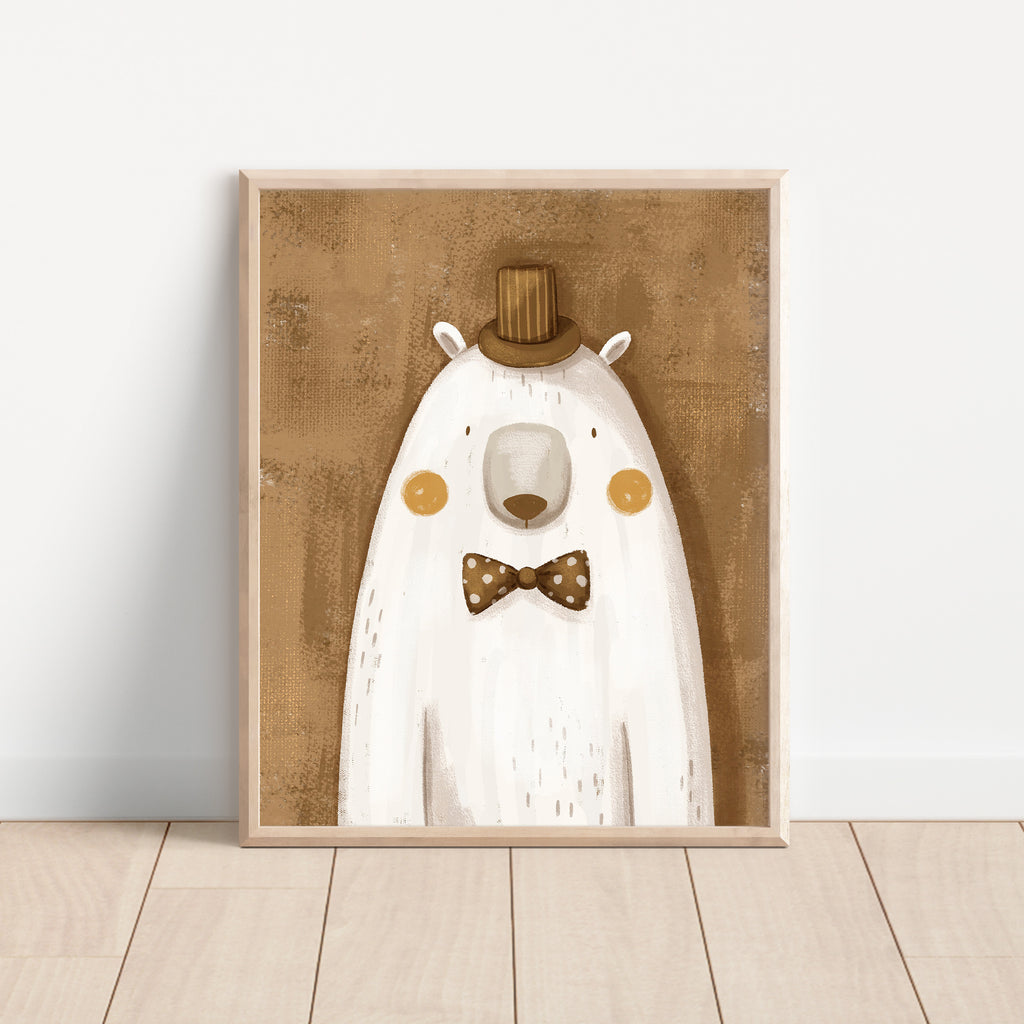 Bear Wearing a Hat – Nursery Wall Art Print (Unframed)