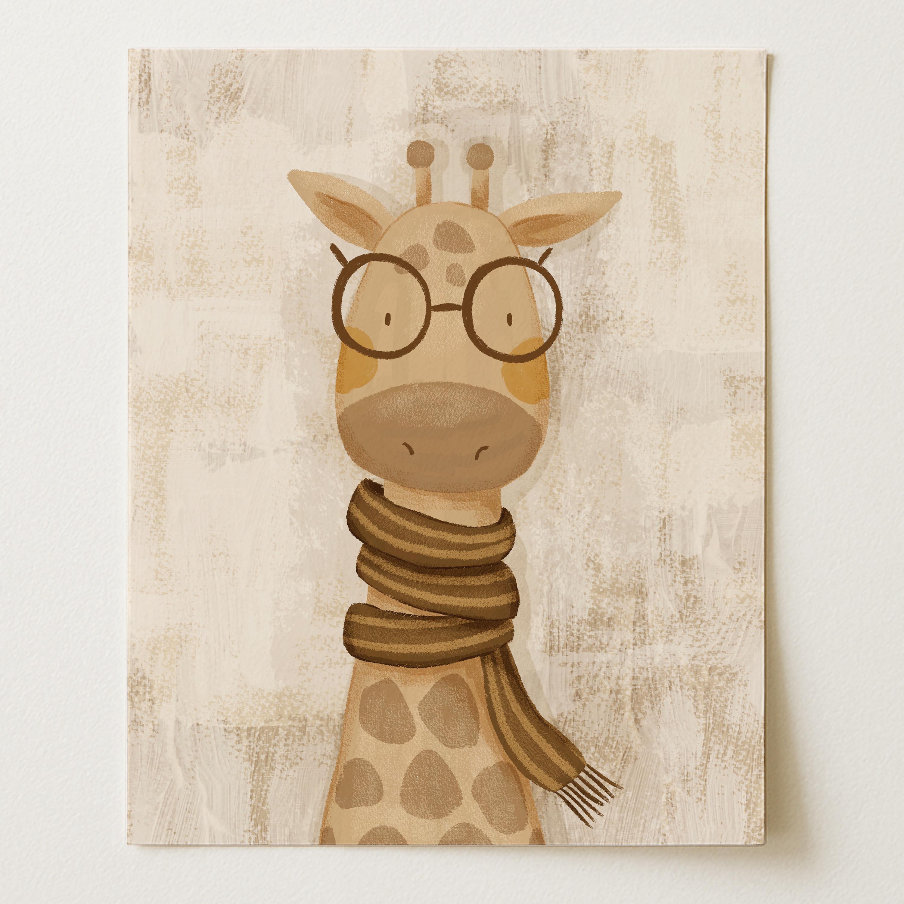 Giraffe Wearing Scarf and Glasses Print (Unframed)