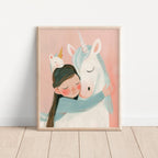 Girl Hugging Unicorn – Girl Wall Art