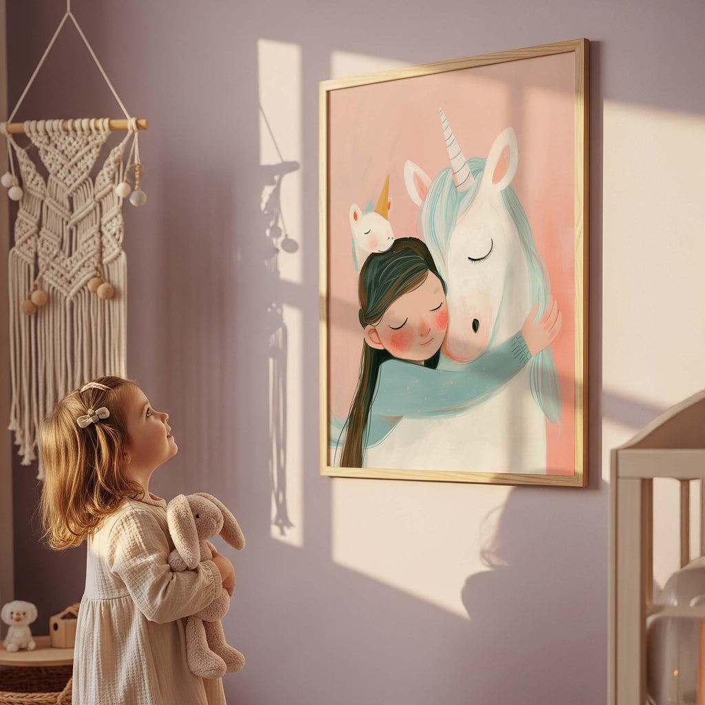 Girl Hugging Unicorn – Girl Wall Art
