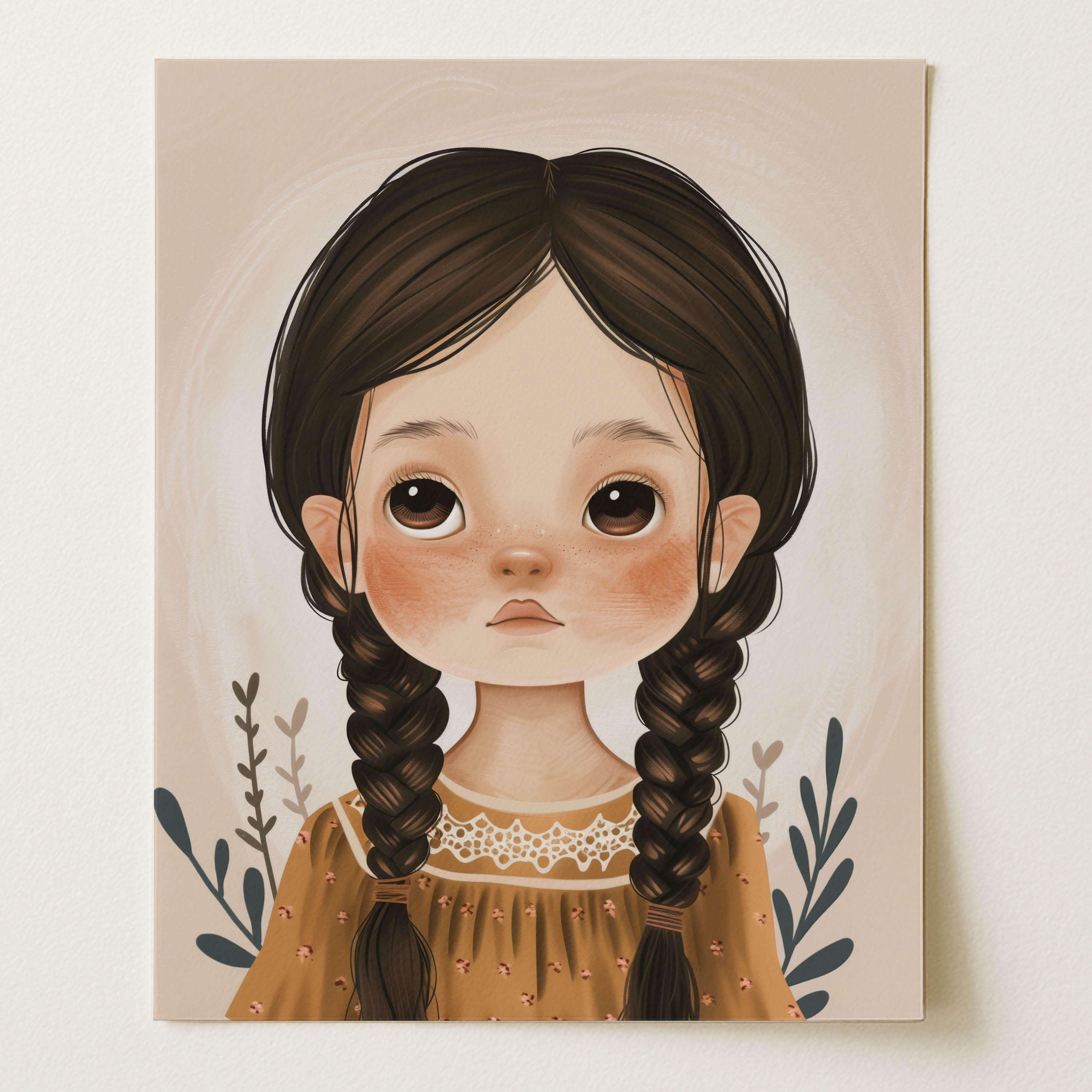 Girl in Mustard Dress Vintage Wall Art Print (Unframed)