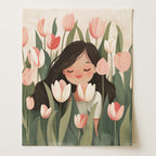 Girl with Tulips – Whimsical Pastel Wall Art Print (Unframed)