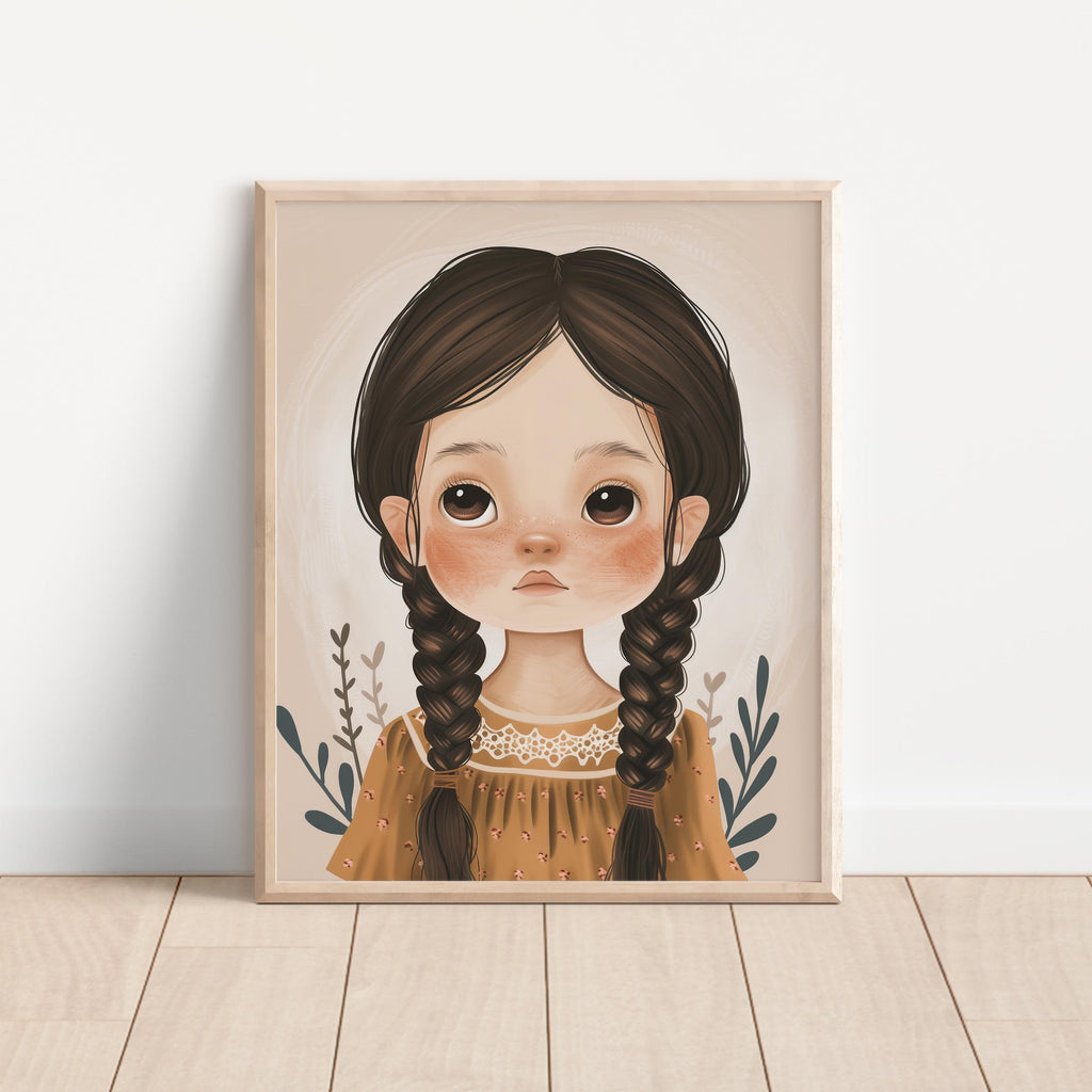 Girl in Mustard Dress Vintage-Style Wall Art Print