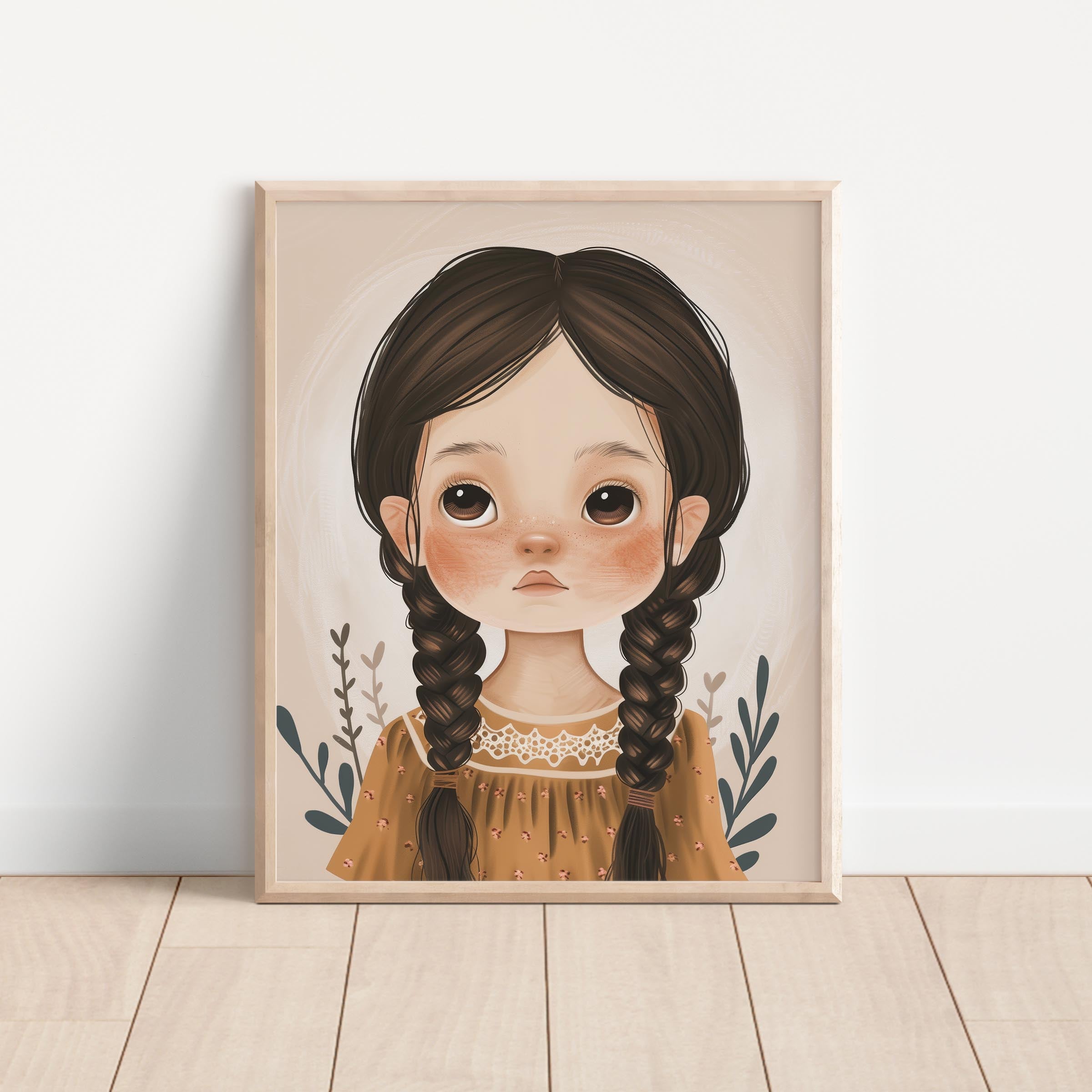 Girl in Mustard Dress Vintage-Style Wall Art Print
