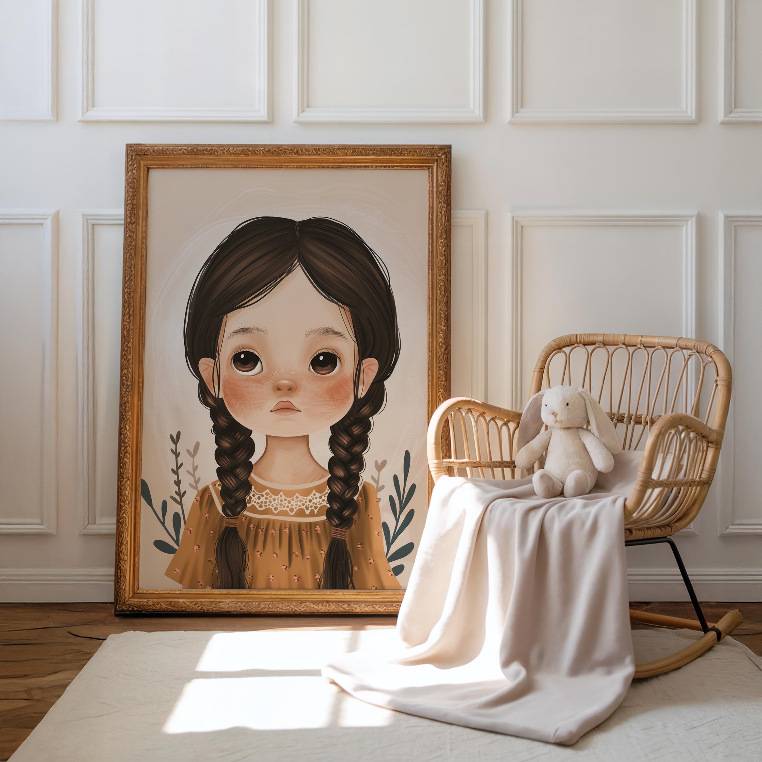 Girl in Mustard Dress Vintage-Style Wall Art Print