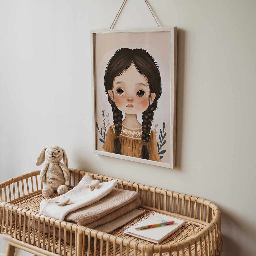 Girl in Mustard Dress Vintage-Style Wall Art Print