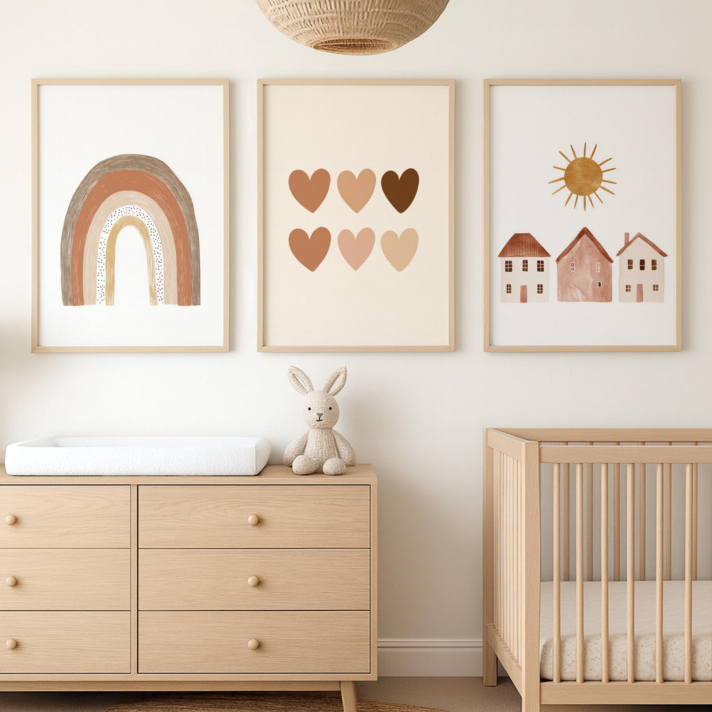 Beige Boho Wall Art Set – 6 Prints for Nursery or Kids’ Room (Unframed)