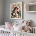 Girl with Tulips – Whimsical Pastel Wall Art