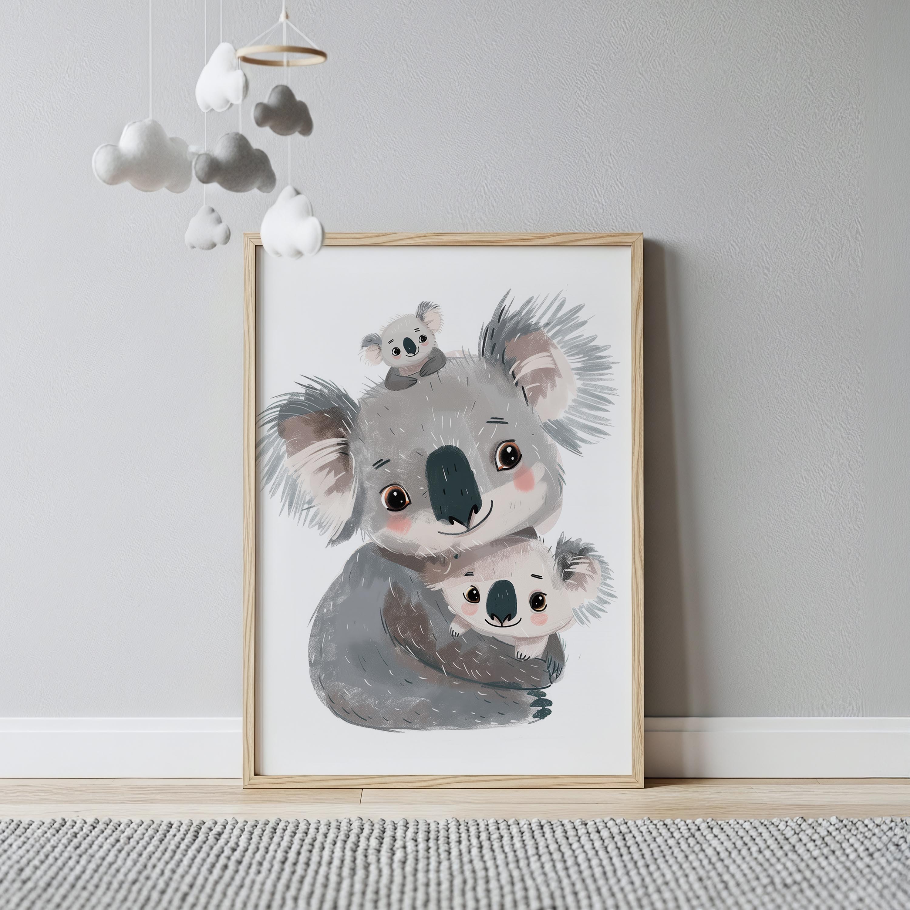 Koala Family Hug Pastel Wall Art Print