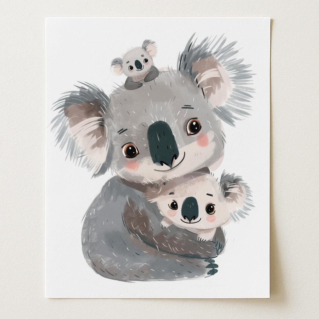 Koala Family Hug Pastel Wall Art Print (Unframed)