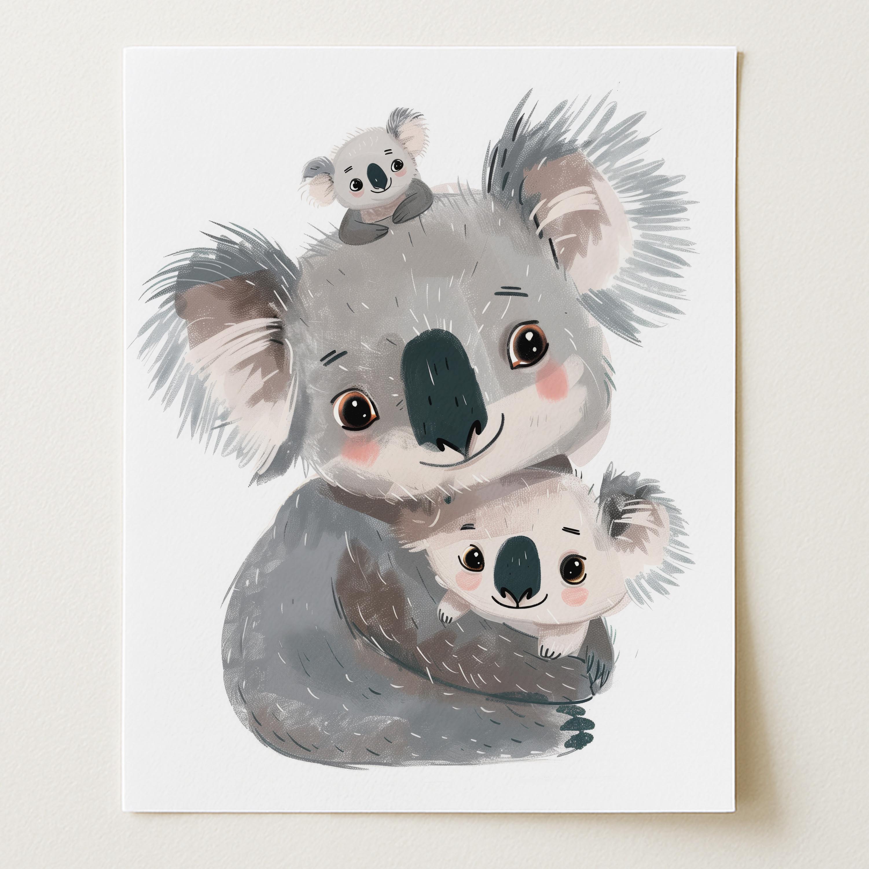 Koala Family Hug Pastel Wall Art Print (Unframed)
