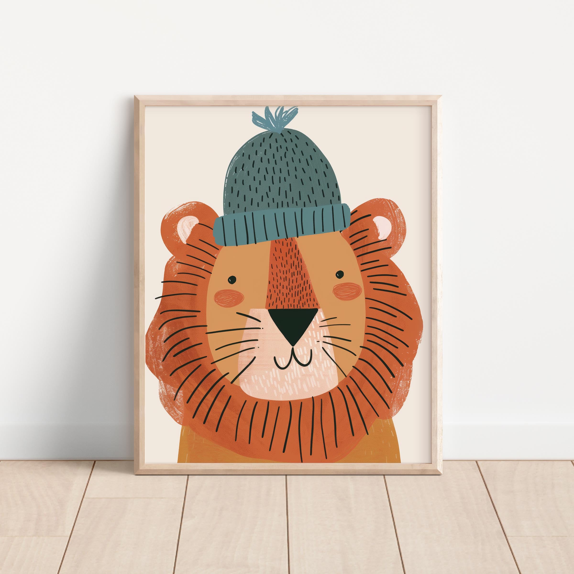 Lion with Beanie Wall Art