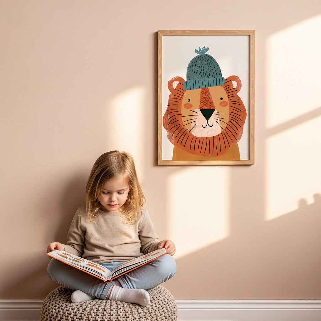 Lion with Beanie Wall Art