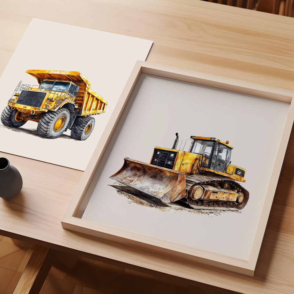 Watercolor Loader Construction Truck Nursery Wall Art