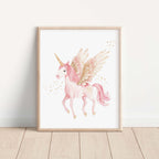 Magical Pink Unicorn With Wings Wall Art Print