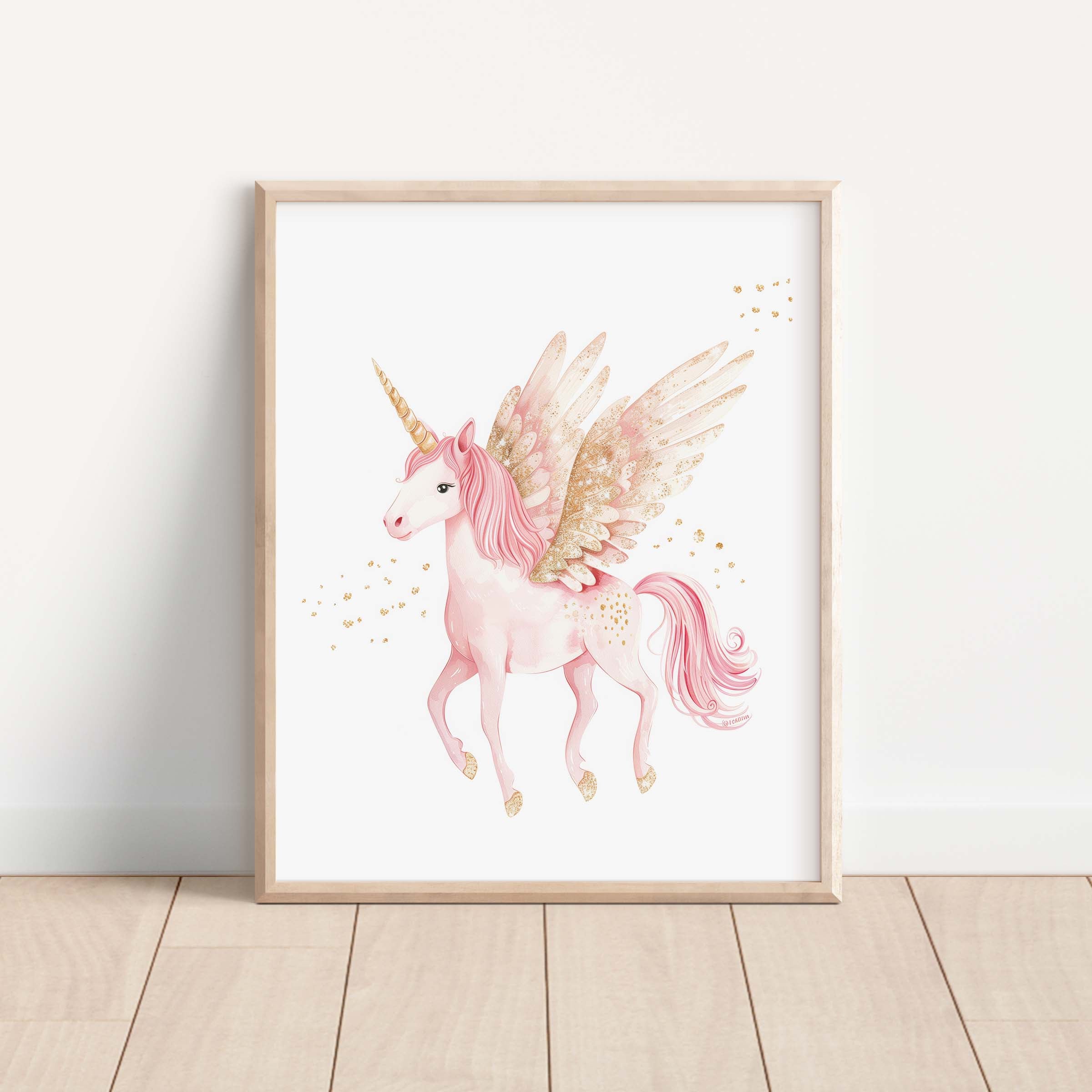 Magical Pink Unicorn With Wings Wall Art Print