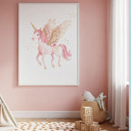 Magical Pink Unicorn With Wings Wall Art Print