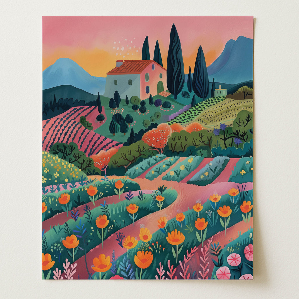 Countryside Sunset House & Poppy Field Wall Art (Unframed)