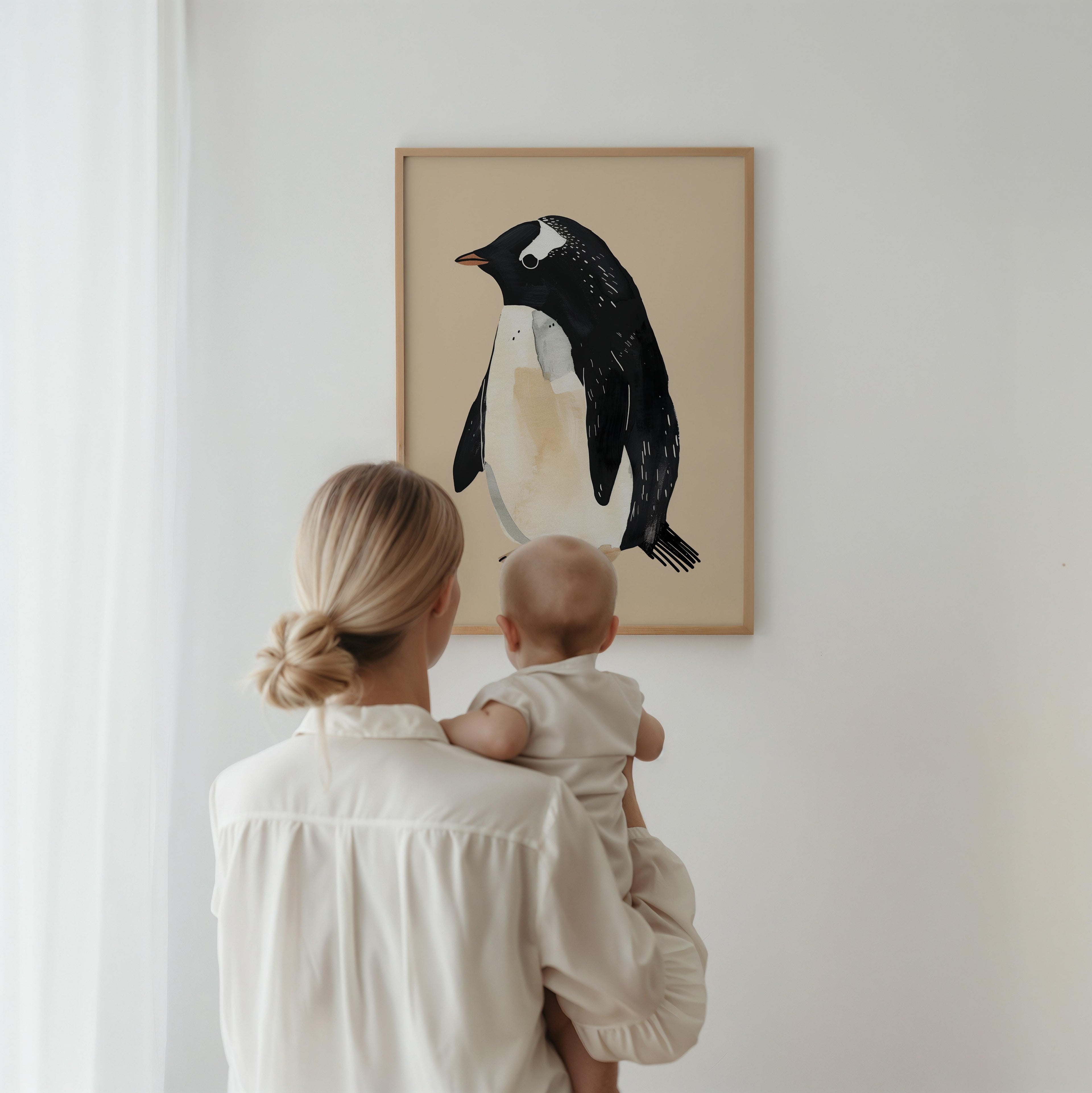 Minimalist Watercolor Penguin Wall Art