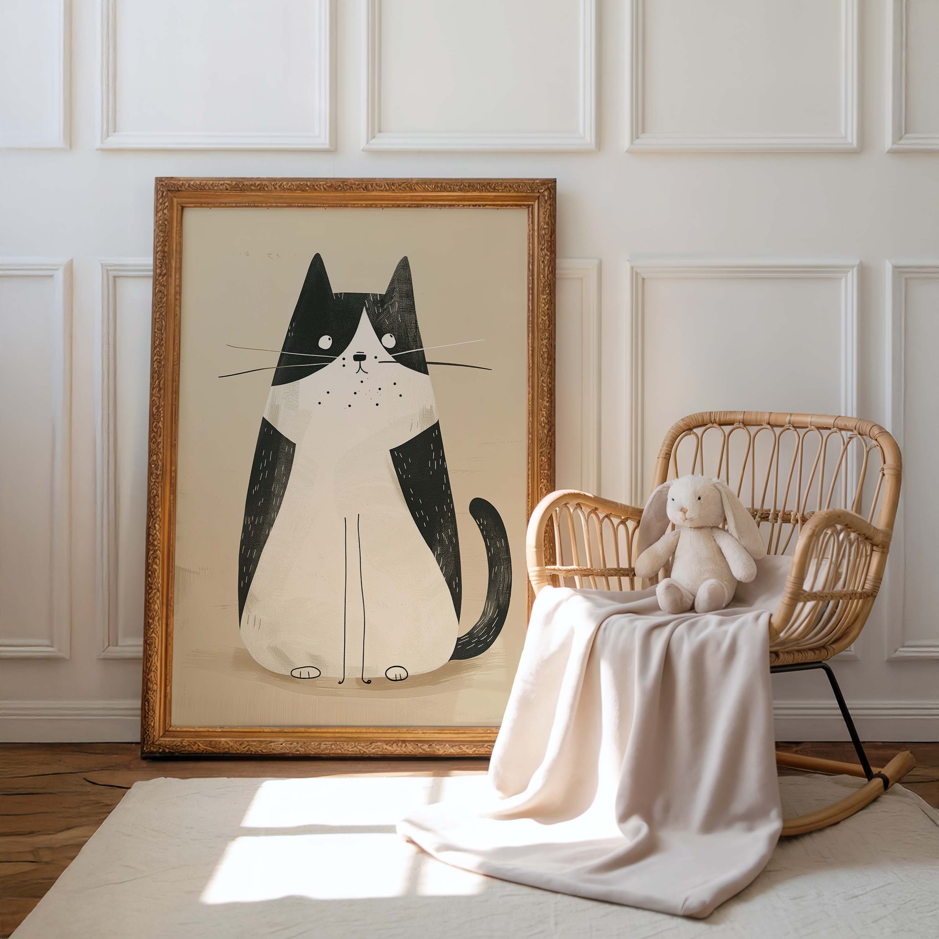 Minimalist Black and White Cat Art Print