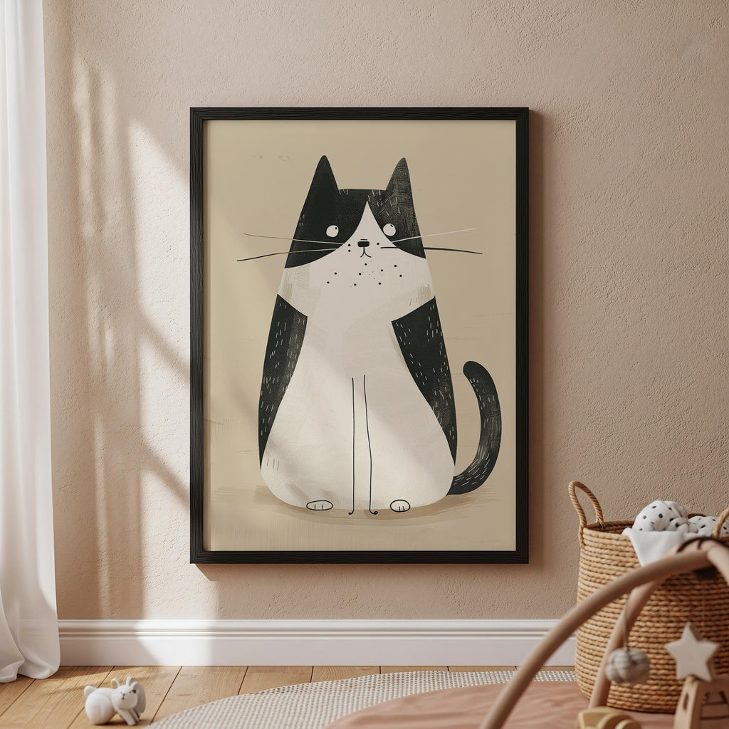 Minimalist Black and White Cat Art Print