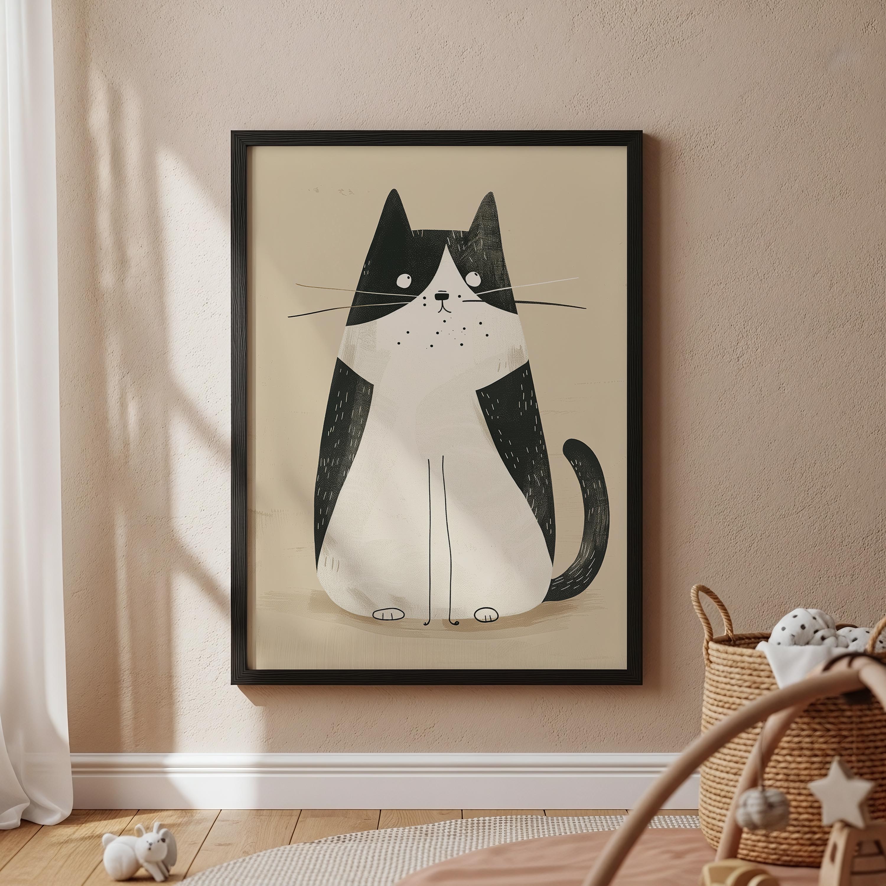 Minimalist Black and White Cat Art Print