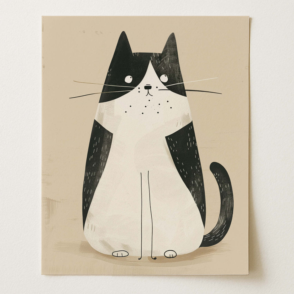 Minimalist Black and White Cat Art Print (Unframed)