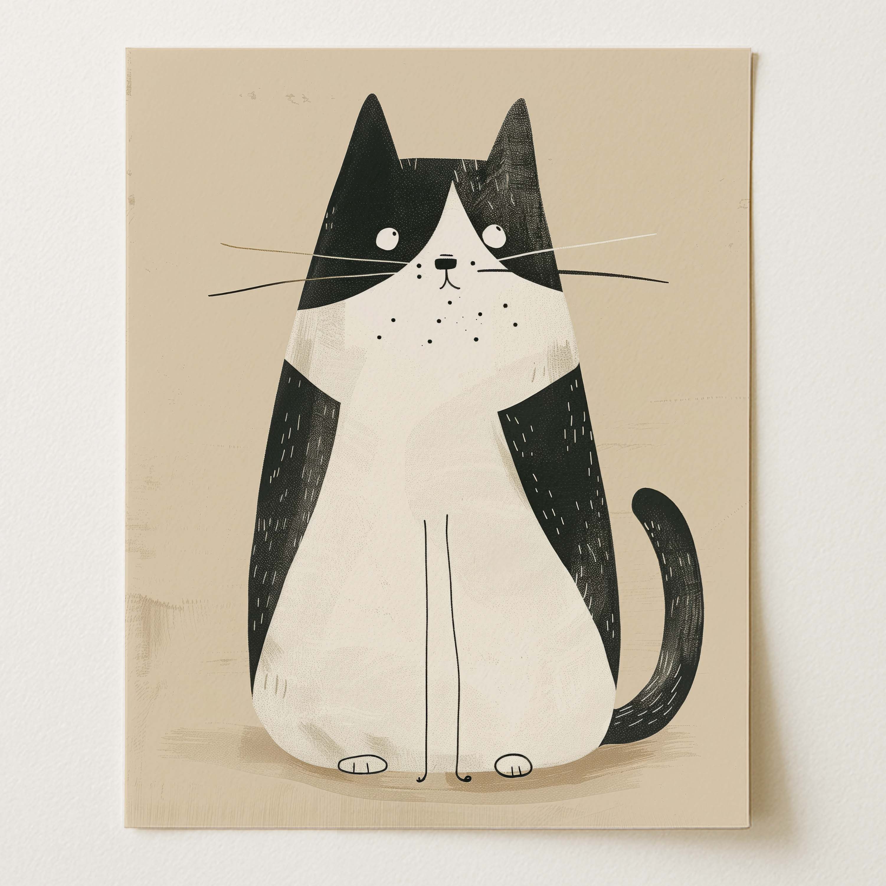 Minimalist Black and White Cat Art Print (Unframed)