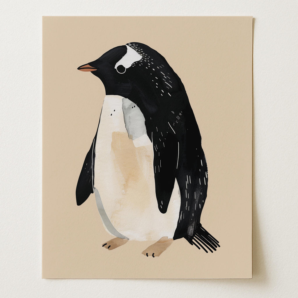 Minimalist Watercolor Penguin Wall Art (Unframed)