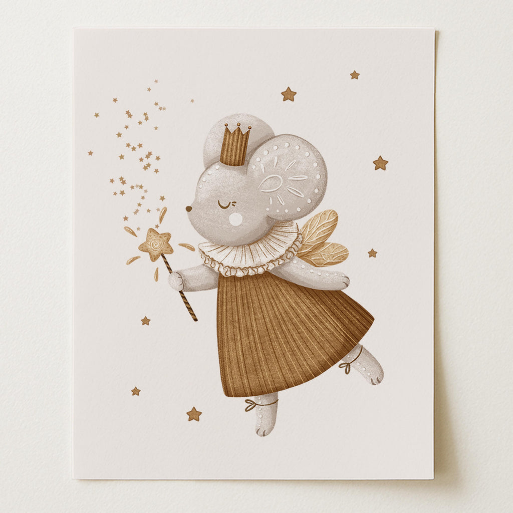Mouse with Magic Wand – Whimsical Woodland Wall Art Print (Unframed)