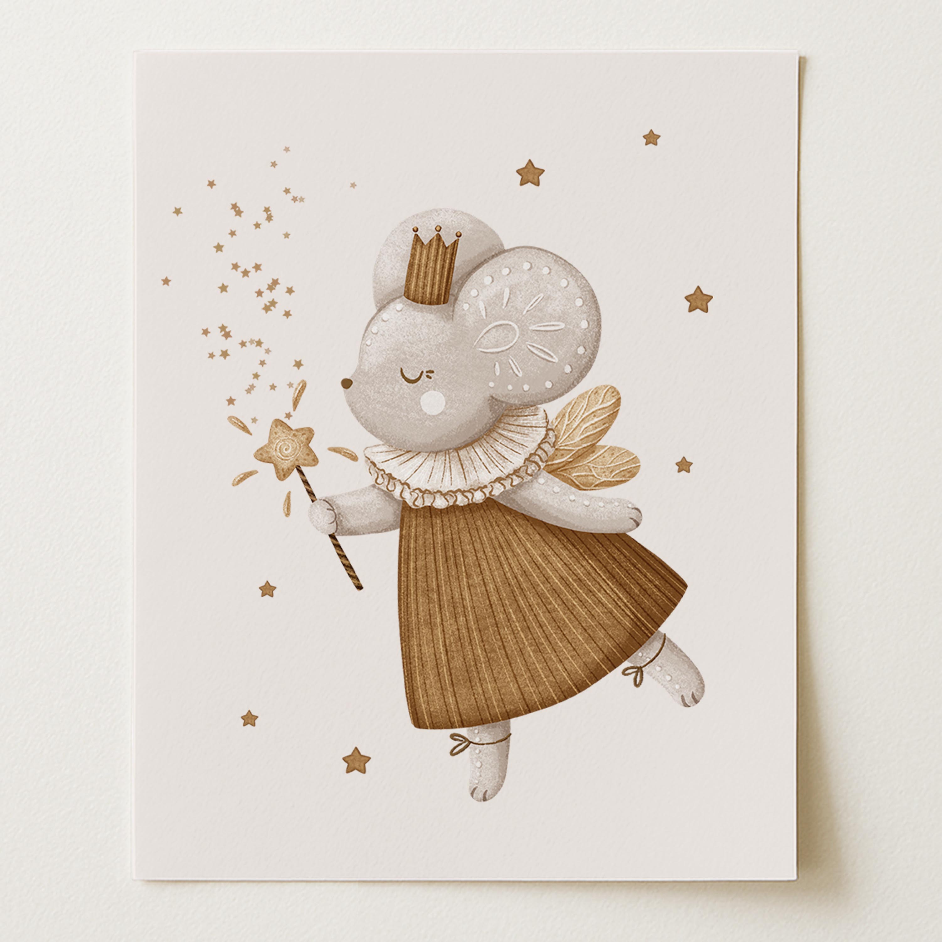Mouse with Magic Wand – Whimsical Woodland Wall Art Print (Unframed)