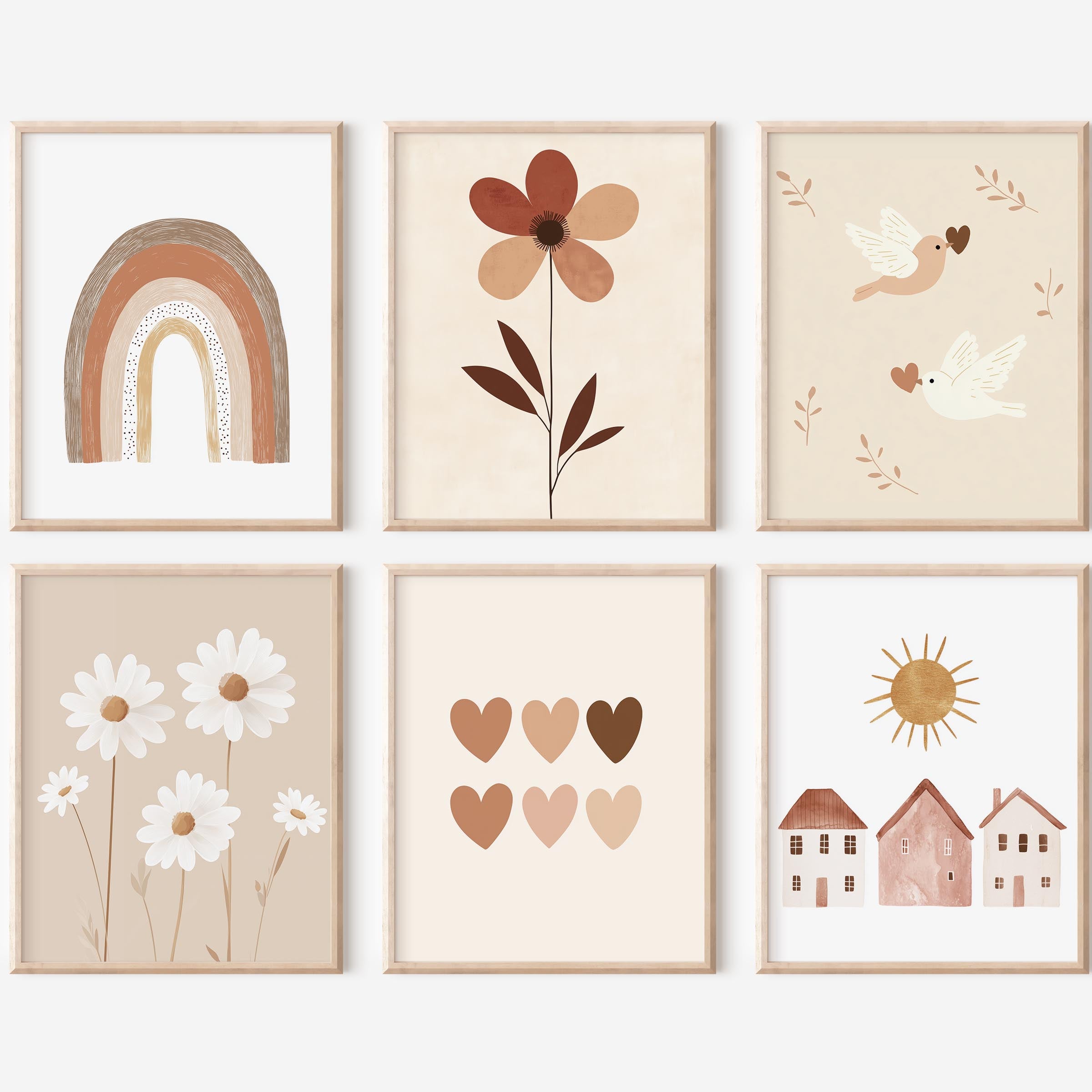 Beige Boho Wall Art Set – 6 Prints for Nursery or Kids’ Room