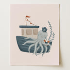 Octopus Sailor Nautical Nursery Wall Art Print (Unframed)